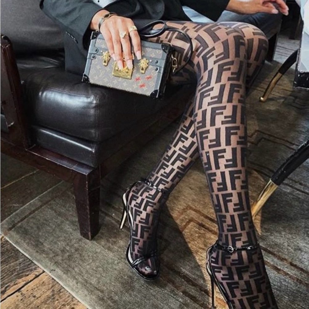 NWT Fendi Black Tights with Logo Design